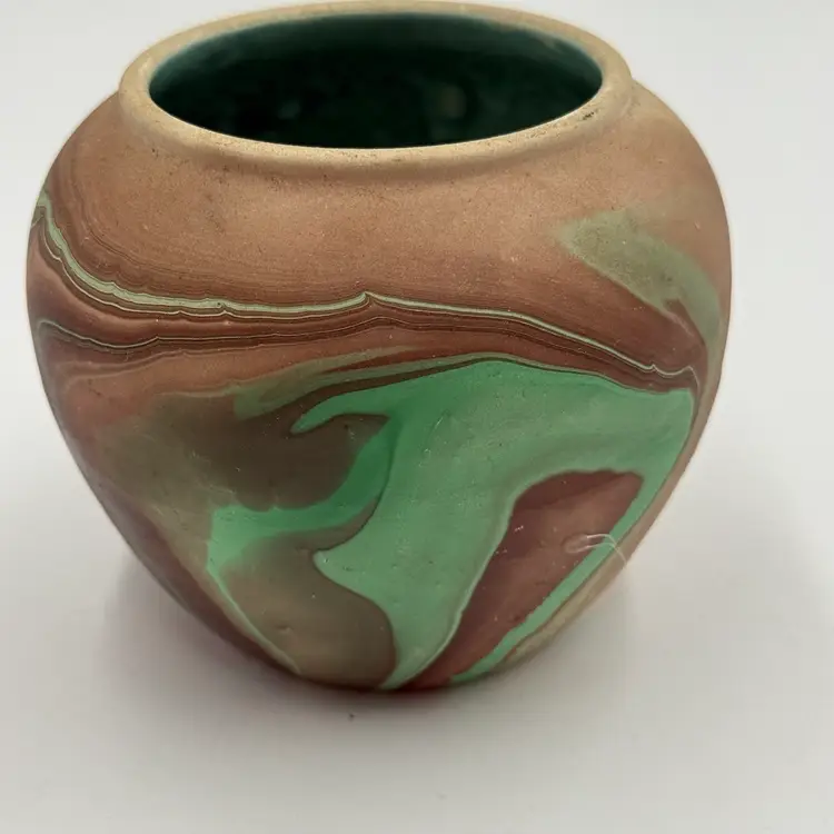 Garden Of The Gods Nemadji Pottery Round Green Earthy Brown Vintage Vase