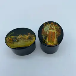 #4133 A pair of hand-painted Russian lacquer miniature boxes.