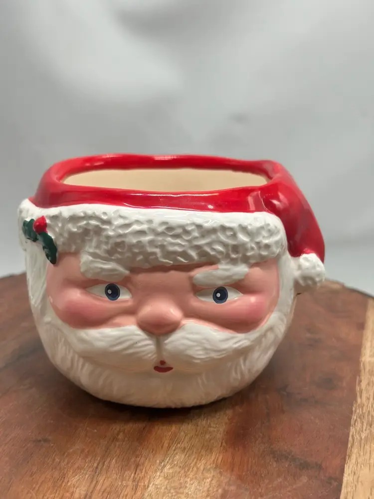 Vintage RUSS Santa Claus Christmas Candy Bowl Trinket Tree Ceramic