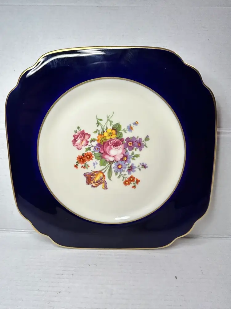 Syracuse China SY8 Old Ivory Plate Cobalt Blue Floral USA