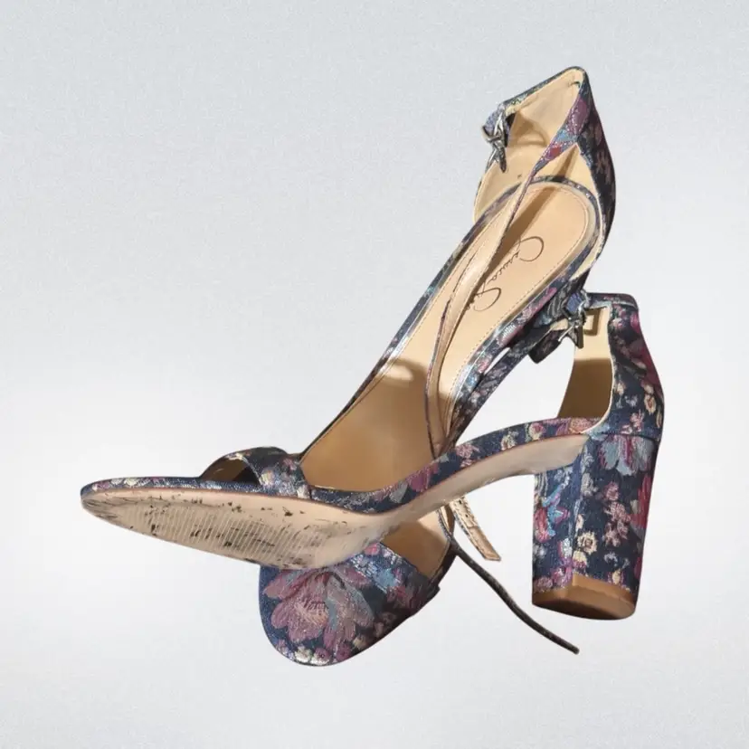 Sparkling Metallic Floral Jessica Simpson Sandal Shoes - Size 11 m — 3” Heel