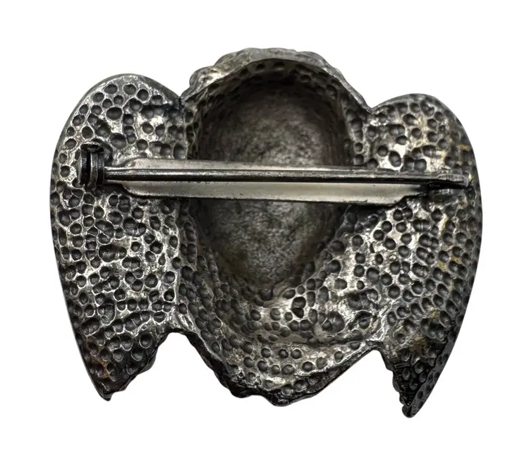 Vintage Winged Cherub Angel Head Brooch Silver Gold Tone Baroque 1.5”