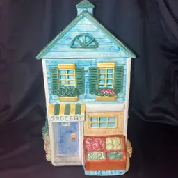 Fitz & Floyd Omnibus Grocery Store Ceramic Cookie Jar 10.5” tall 1995 AS IS