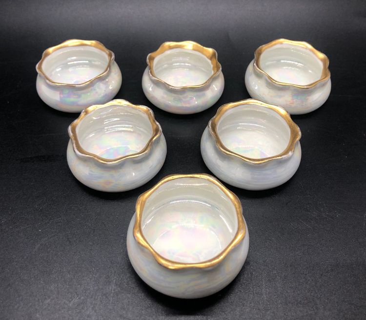 Vintage O. E.&G. Royal Austria Porcelain Gilt Gold Salt Cellars- Set of 6