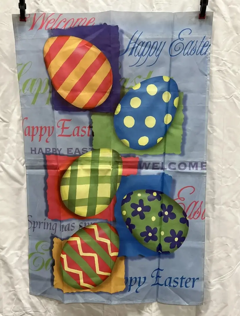 HAPPY EASTER EGGS SQUARES Garden Vertical FLAG 25x38” BANNER HOUSE FLAG