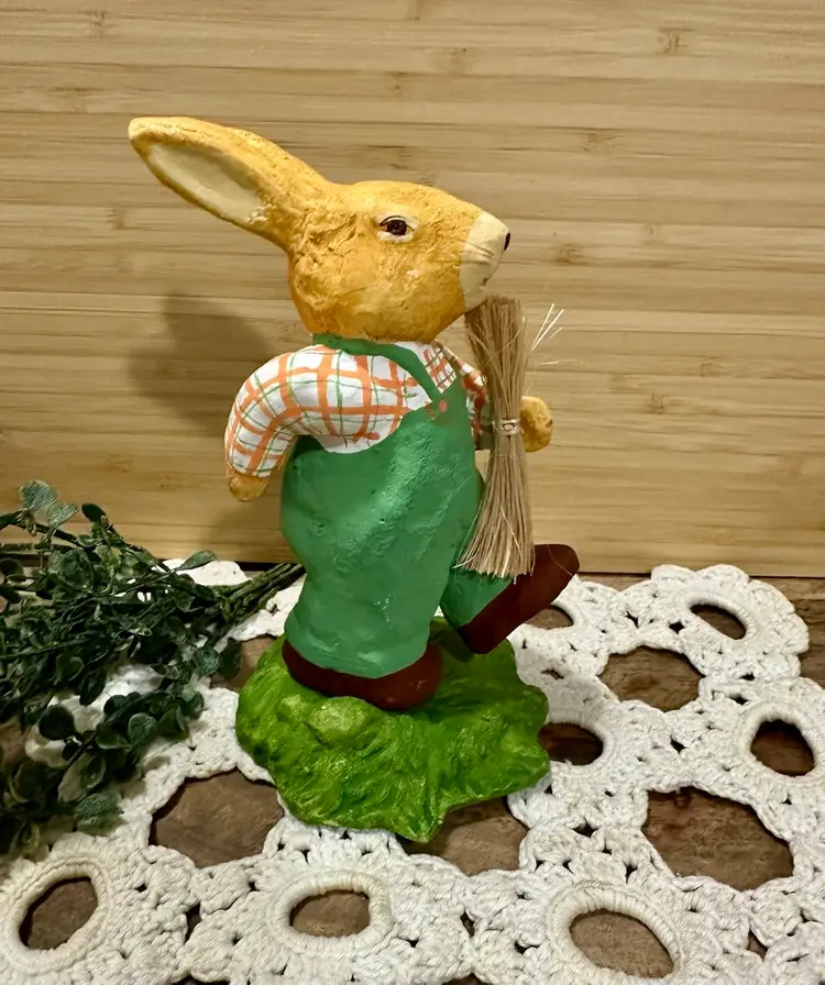 Paper Mache Bunny Carrying hay Figurine
