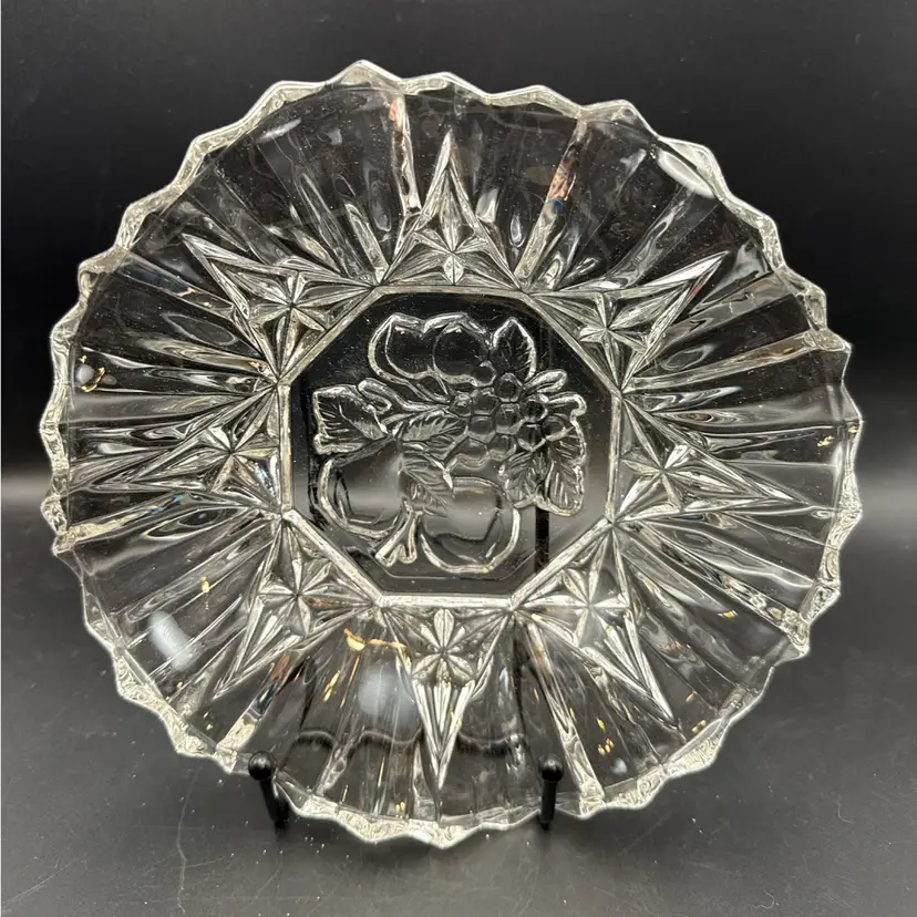 #01 Vintage Federal Glass Pioneer Crimped Bowl - 8 In