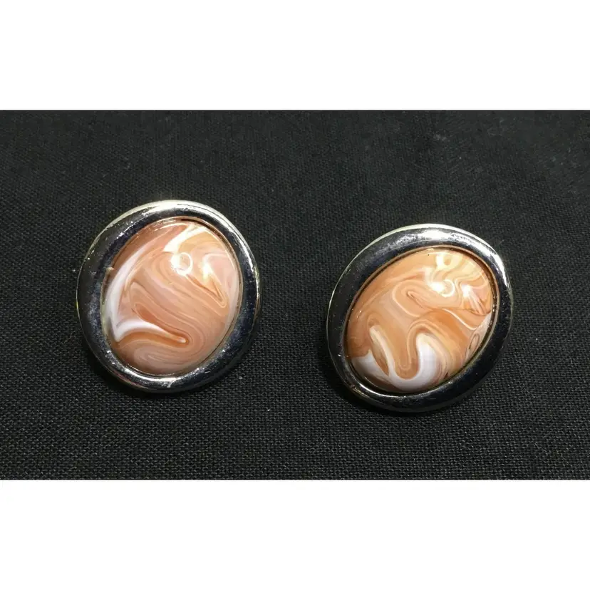 Avon earrings, faux agate, silver tone, posts