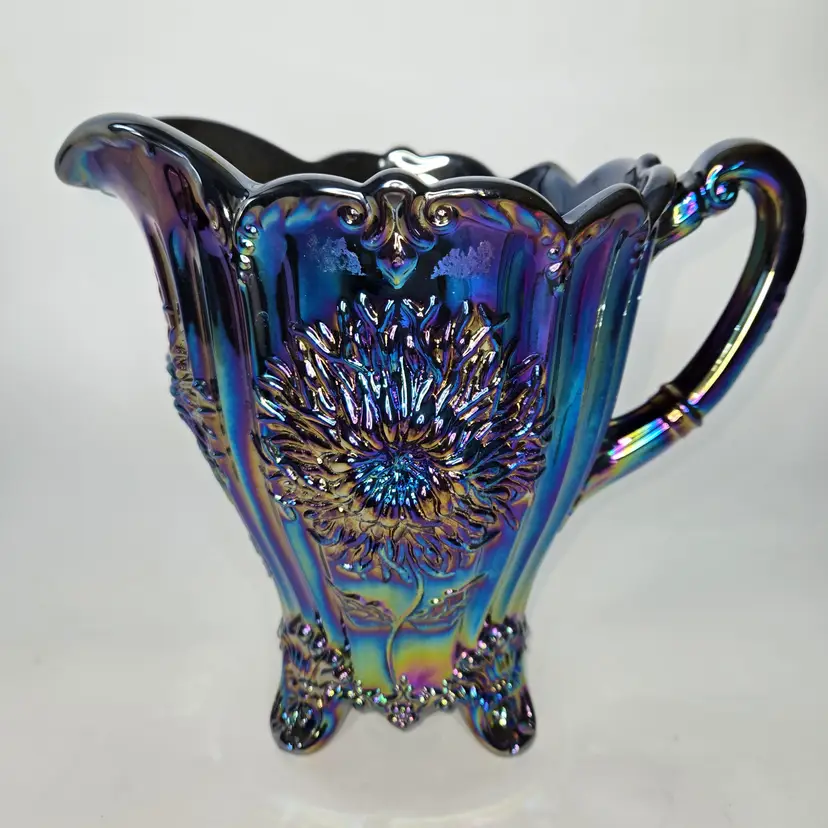 155  Mosser Dahlia Pitcher Blue Carnival Glass VTG