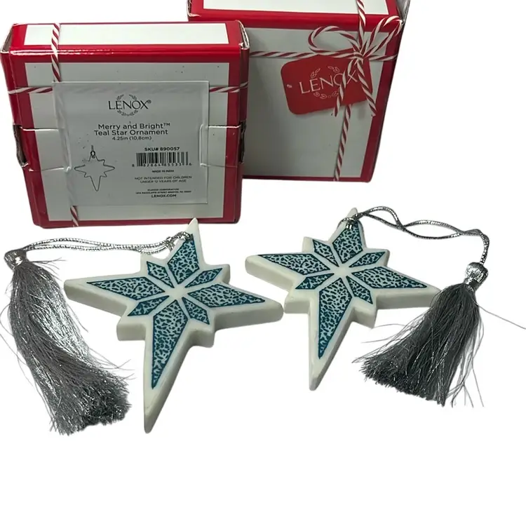 2 Porcelain Starburst Lenox - Made In India Star Christmas Ornament