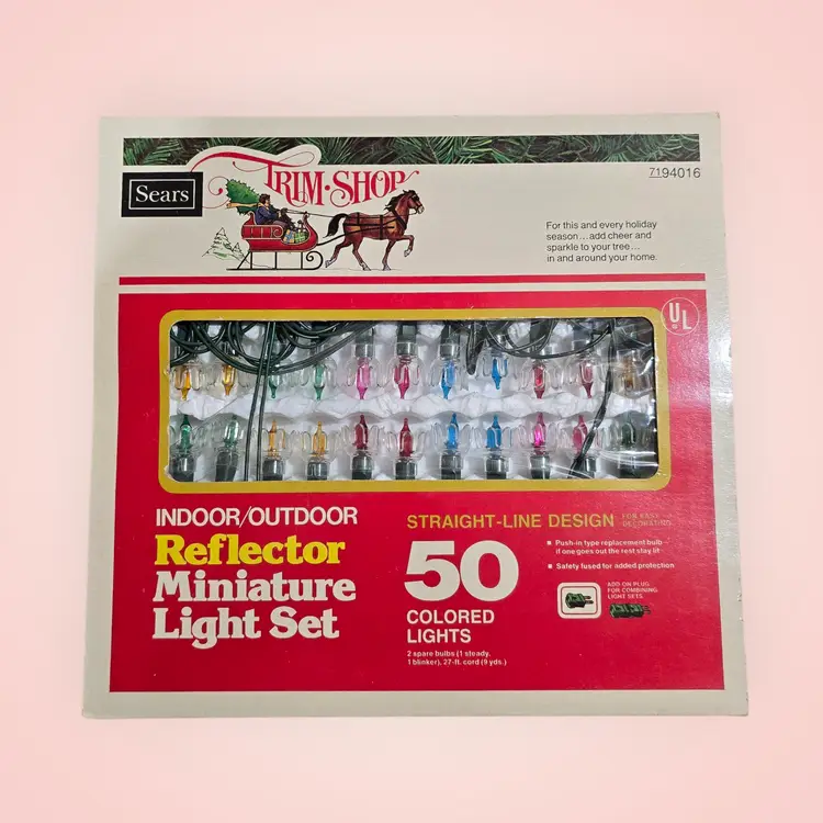 Vtg Sears Trim Shop Indoor/Outdoor 50 Reflector Miniature Light Set 27 Ft