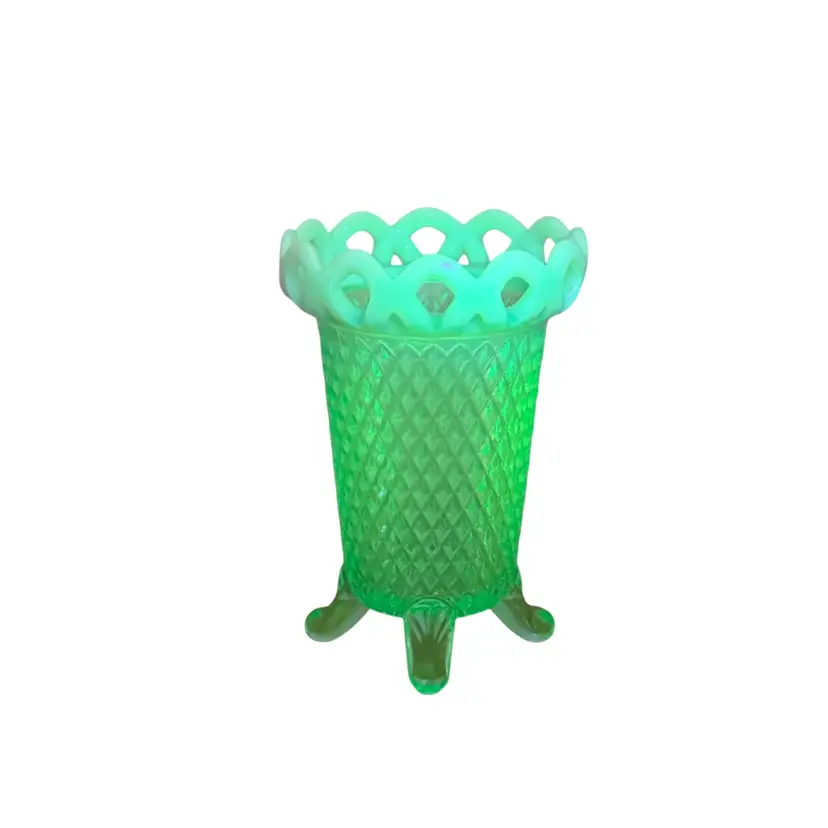 Imperial BLUE "Green Apple" Opalescent Uranium Diamond Point Spooner Hat Pin Vase