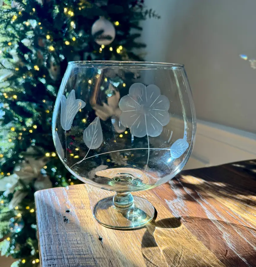 Flower- Etched Smoked Crystal Vase