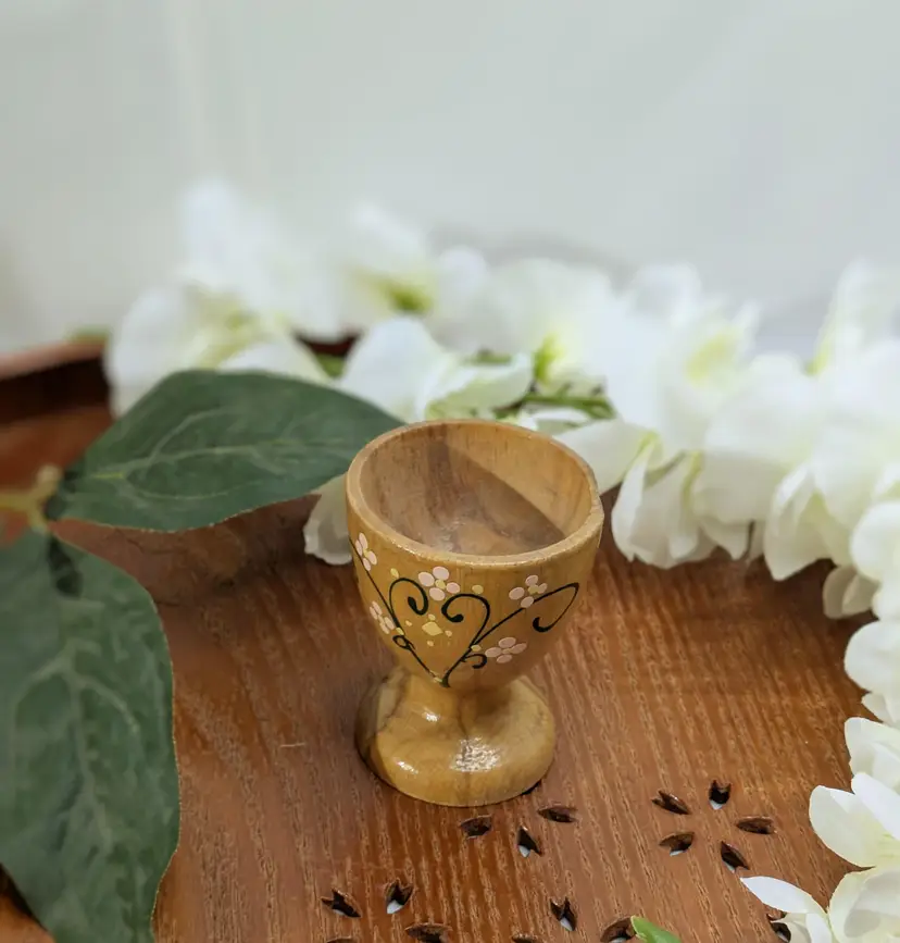 Small Wooden Hand Painted In Japan Egg Cup