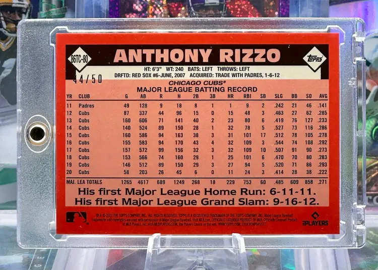 Anthony Rizzo 2021 Topps Chrome JERSEY # MATCH 44/50 Gold Refractor Chicago Cubs