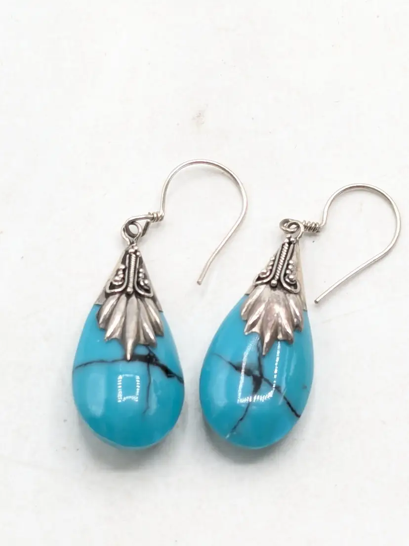 Sterling Silver Faux Turquoise Teardrop Pierced Earrings