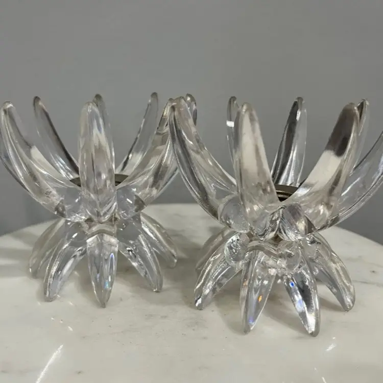 Vtg Friedel Ges Gesch 1960’s Clear Lucite Plastic Sputnik Candlestick Holders