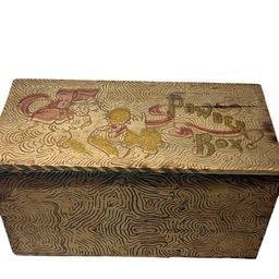 Vintage Wood Burned (pyrography) Art Wooden trinket Box