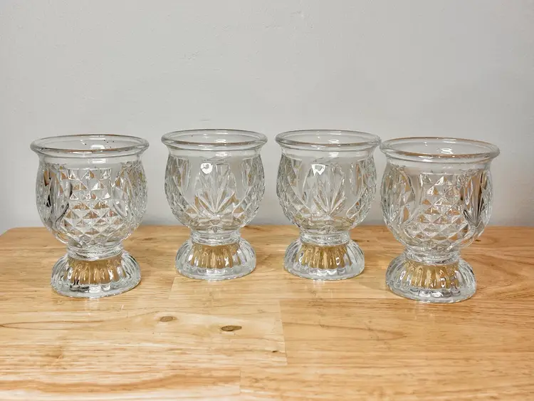 Vtg Avon 4 Glass Candleholders Reversible Taper- Tea Light-Votive Pedestal 1979