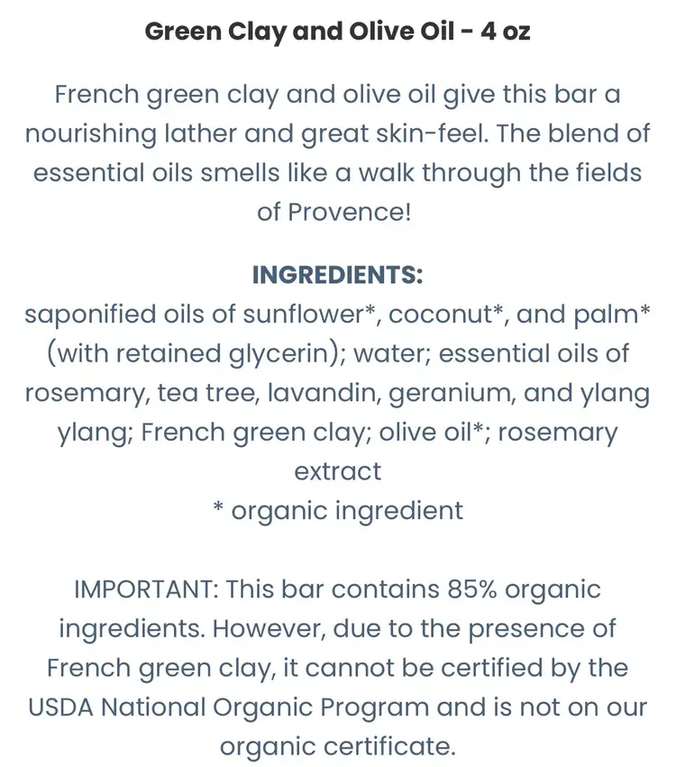 Handmade organic soap – olive oil/clay