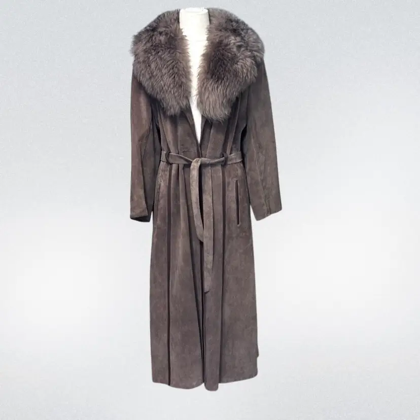 Vintage 1979’s S.H.G Suede Leather Coat With Fur Collar/Leather Trim Made in England