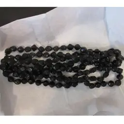 Vintage Black Glass "Nugget" Beaded Continuous Necklace - 54 Inches