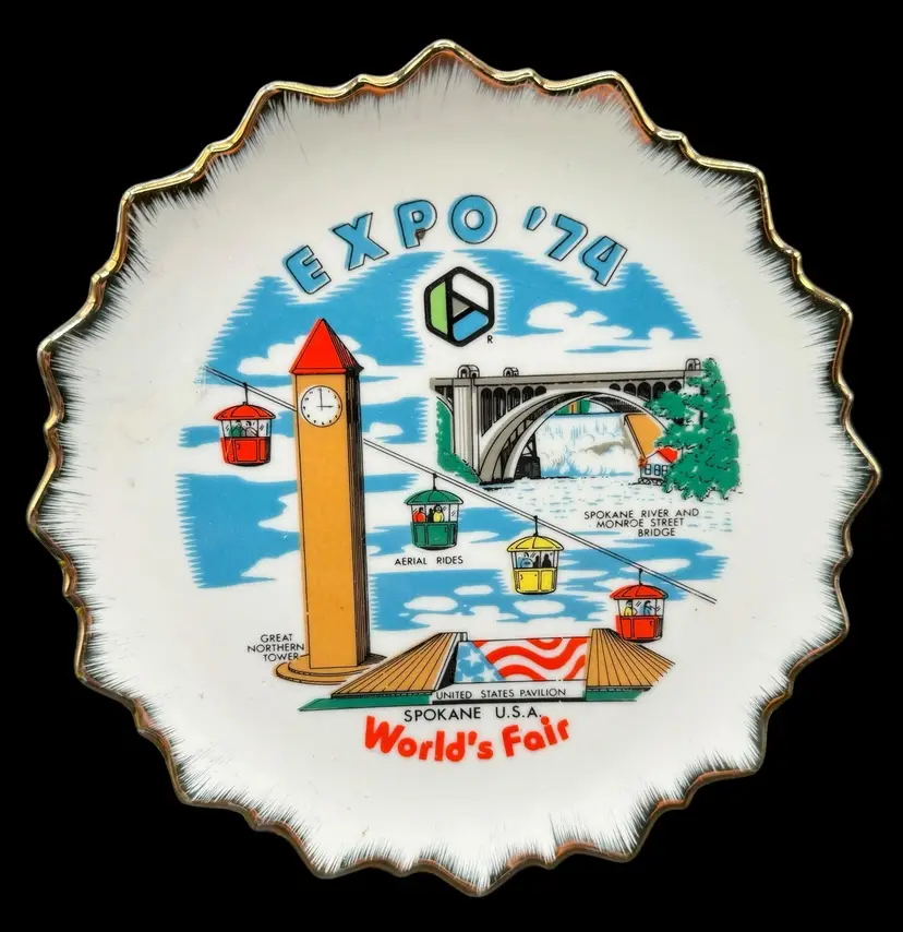Vintage Porcelain Souvenir Plate Expo 74 Spokane Washington Worlds Fair 7.25β