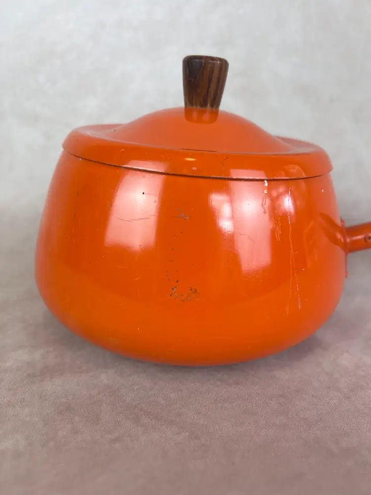 Vintage MCM Orange Fondue Pot