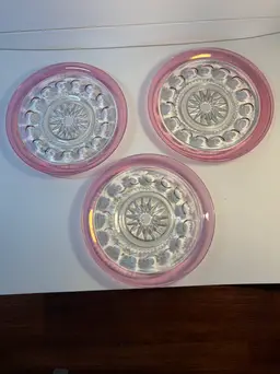 Vintage Pink Rimmed King's Crown Glass Plates