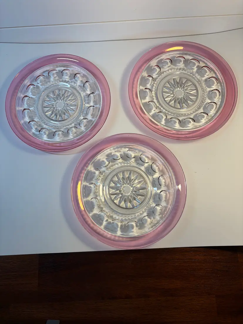 Vintage Pink Rimmed King's Crown Glass Plates