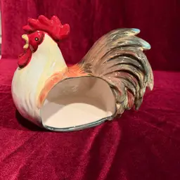 Vintage, Ceramic Cracker Barrel Susan Winget Break of Dawn Rooster Sponge Scrubby Holder figure.