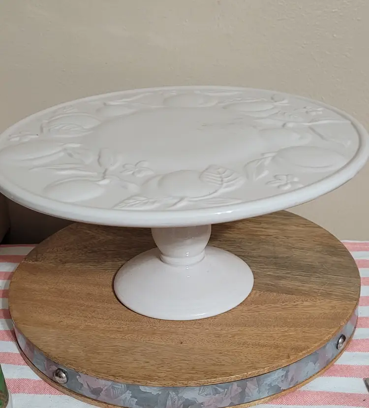 Heavy Off White Cake Stand Embossed Fruit Pattern