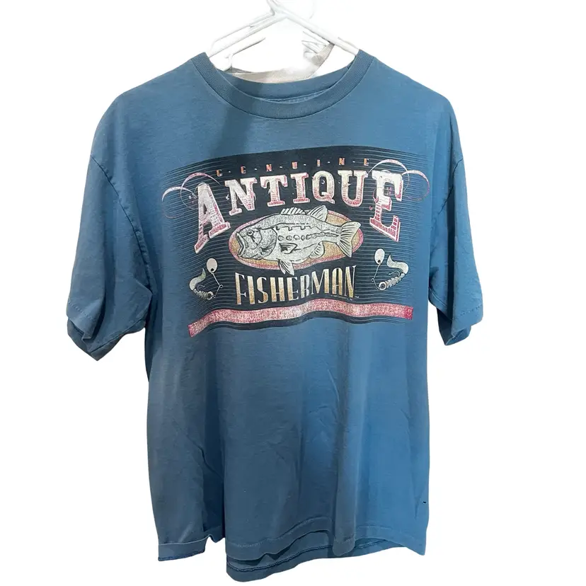 07 Vintage, Single Stitch, Distressed, Antique Fisherman T-Shirt, 1995 Men’s Large Pre-Shrunk