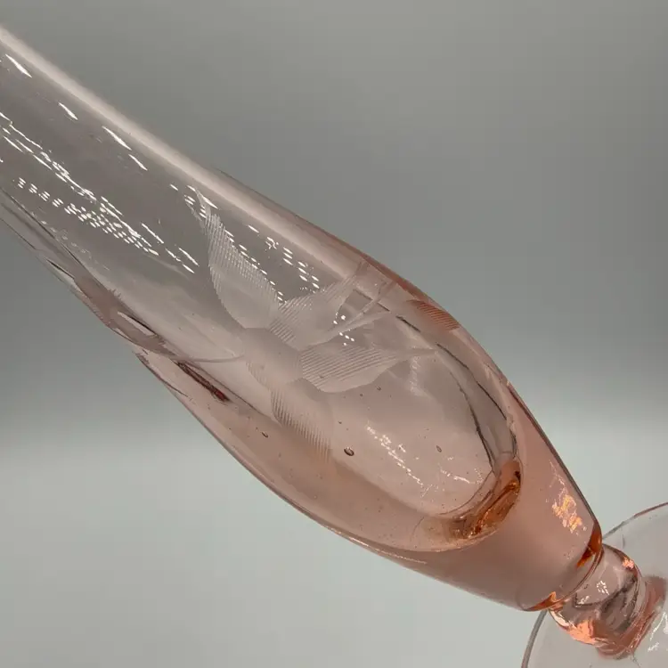 Pink Depression Glass Bud Vase Etched Flowers