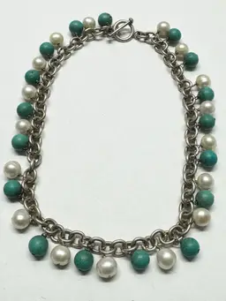 Vintage 925 sterling silver pearl turquoise necklace