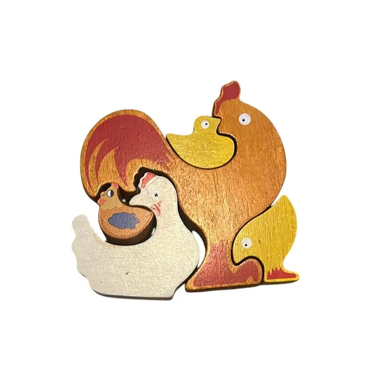 5 Piece Wood Hand painted Rooster Chicken Puzzle