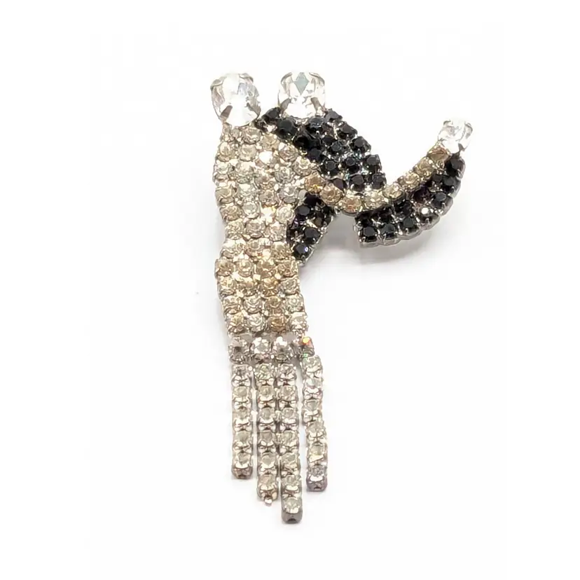 Vintage Rhinestone Dancing Couple Brooch Pin Silver Tone