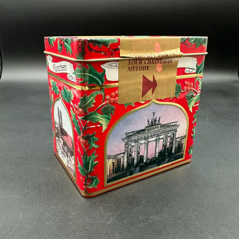 Vintage Lambertz Cookie Tin Music Box Germany “Rudolph The Red Nose Reindeer”
