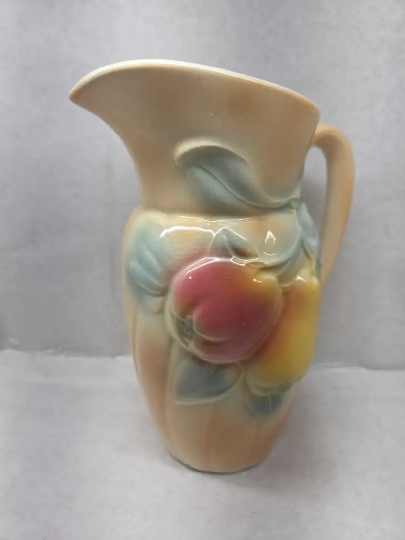 Vintage Royal Copley Ceramic Raised Fruit Apple's and Pear 8" Pitcher Vase1940s
