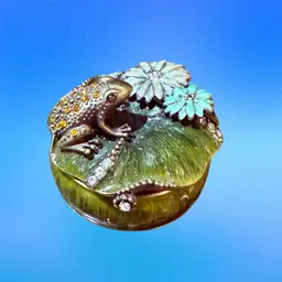 Vintage Rhinestone Enamel Frog Floral Trinket Box