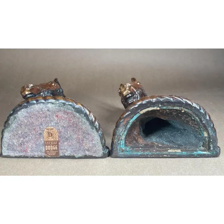 Gladys 2 Tone Cast Bronze Book Ends '46 Hollow Horse Head Equestrian Western Animal Decor