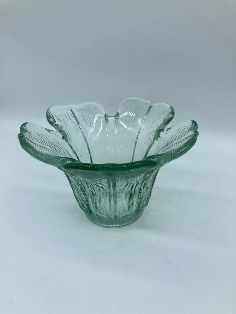 Vintage Viking Glass Green Flower Petal Candle Holder Votive