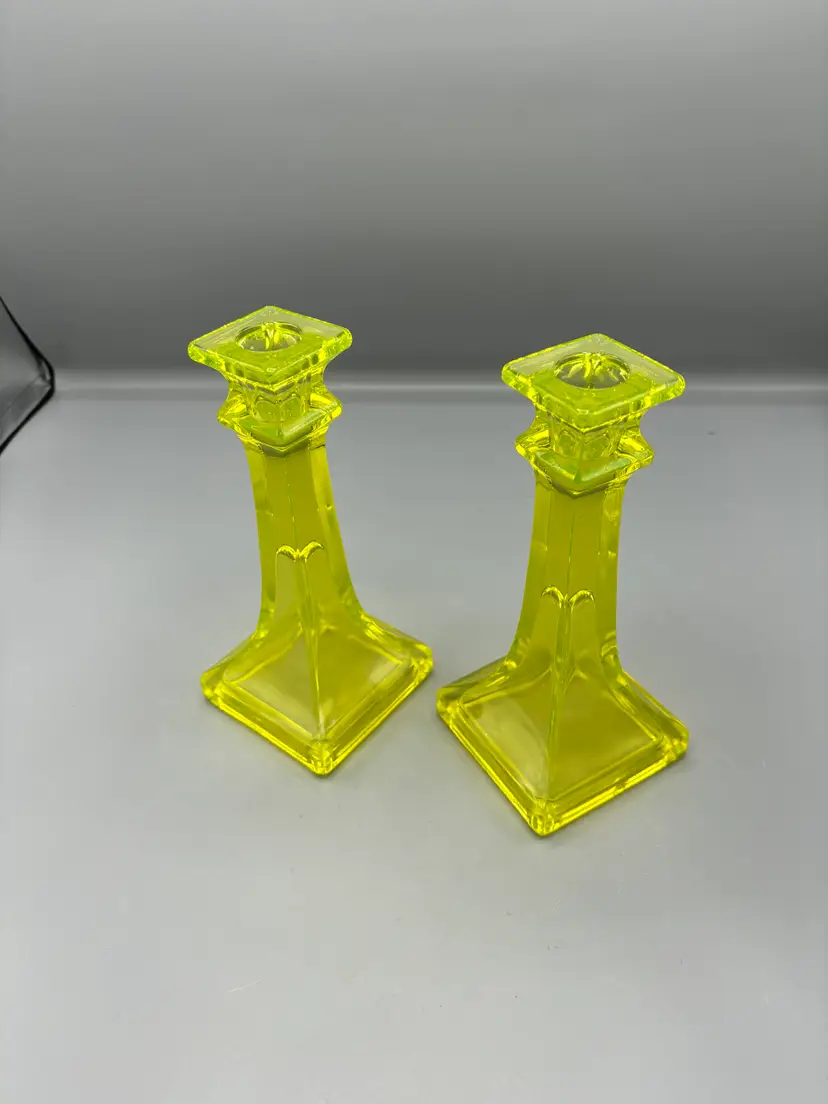 Pair of Vaseline Candlesticks