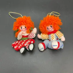 Bucilla #48783 Rag-A-Muffins Christmas Ornaments Completed VTG Raggedy Ann Andy