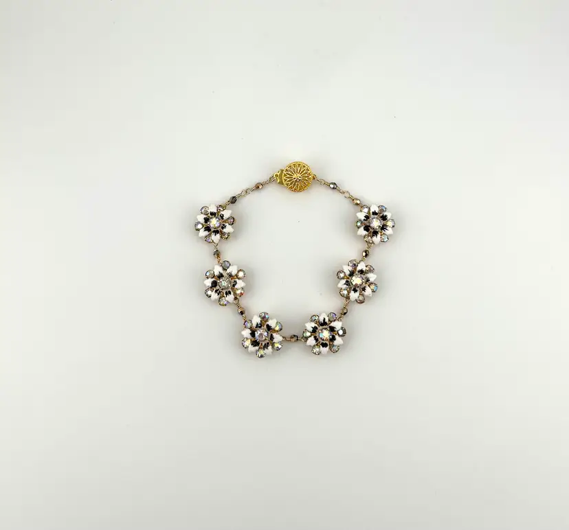 Upcycled Gold Tone Flower Bracelet 7.75”