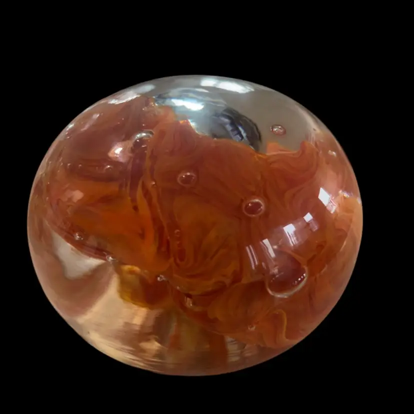 Orange Swirl Paper Weight - Hand Blown