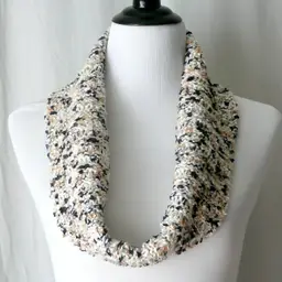 Hand Knit Soft Chunky Black Tan Cream Cowl Neck Infinity Scarf 6" x 36"