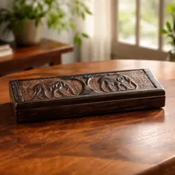 Vintage Hand Carved Wood Mancala or Bao Game Board Adorned with/ Elephants