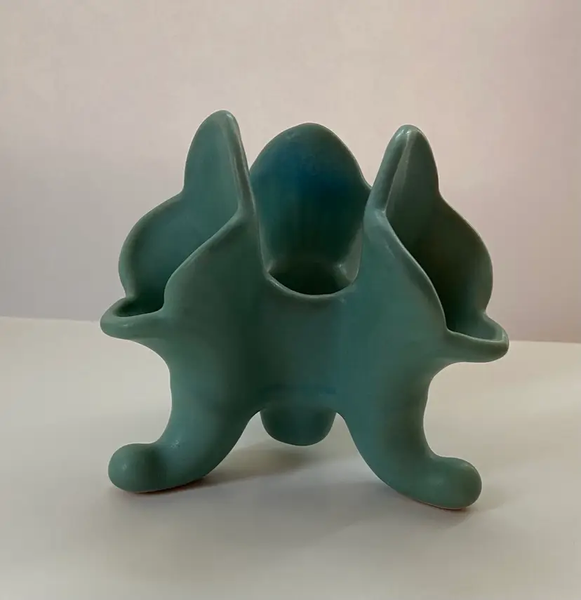 Van Briggle Pottery, Celadon, Green Triple Cornucopias Candle Holder