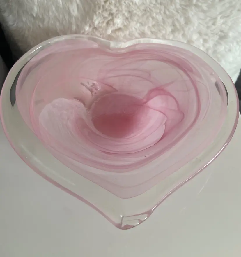 Handblown Pink Swirl Glass Candle Holder Bowl